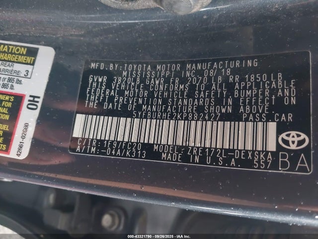 Toyota 2zr-fe 2019 5YFBURHE2KP882427 Image 9