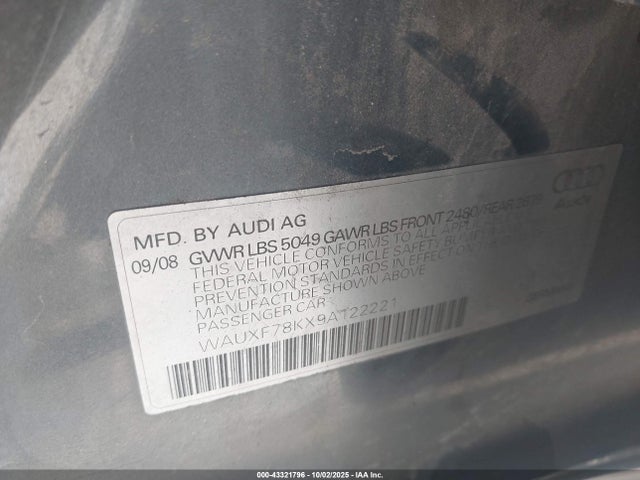 2009 AUDI A4 WAUXF78KX9A122221 Photo 8