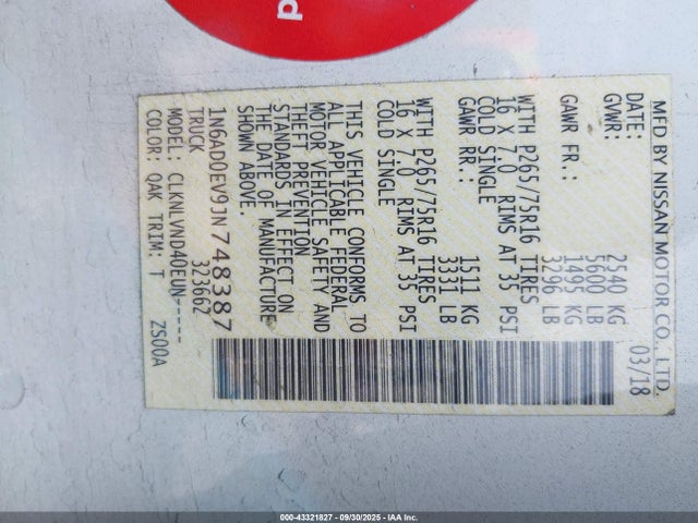 1N6AD0EV9JN748387 Nissan 2018