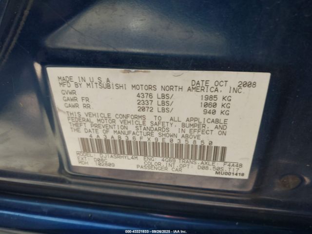 2009 MITSUBISHI GALANT 4A3AB36FX9E035850 Photo 8