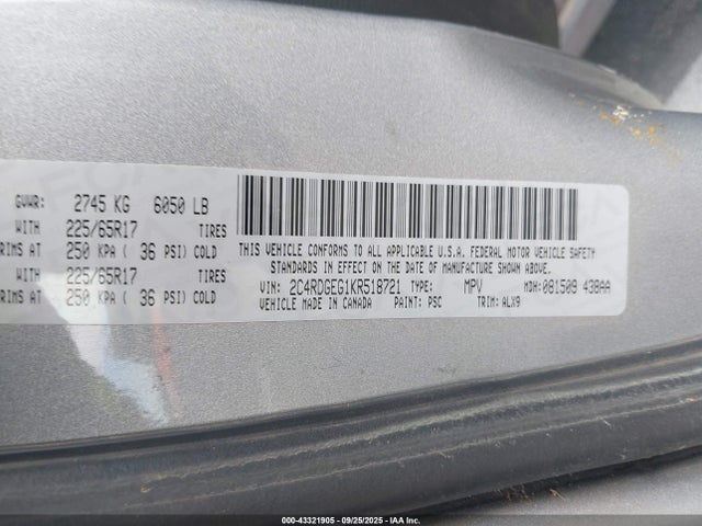 Dodge Grand Caravan 2019 2C4RDGEG1KR518721 Image 9