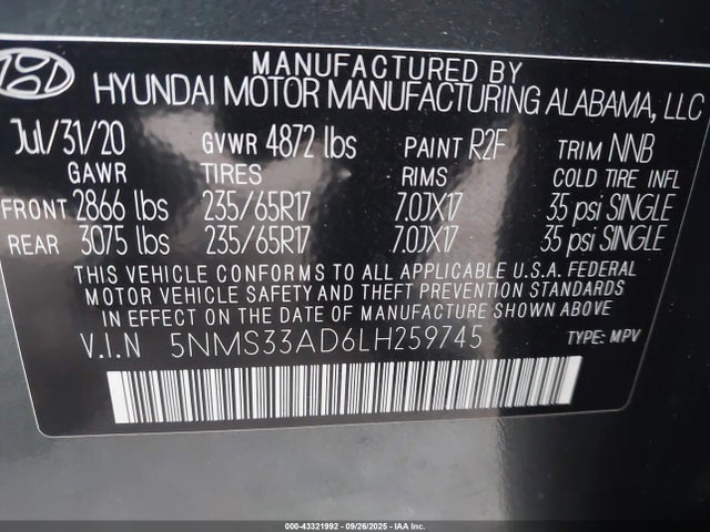 Hyundai gdi theta ii 2020 5NMS33AD6LH259745 Image 9