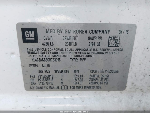 Buick luv - vvt, alum gme e85 max 2016 KL4CJASB8GB733095 Image 9