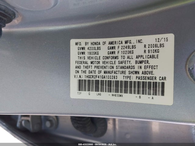 1HGCR2F41GA100283 Honda k24w1
