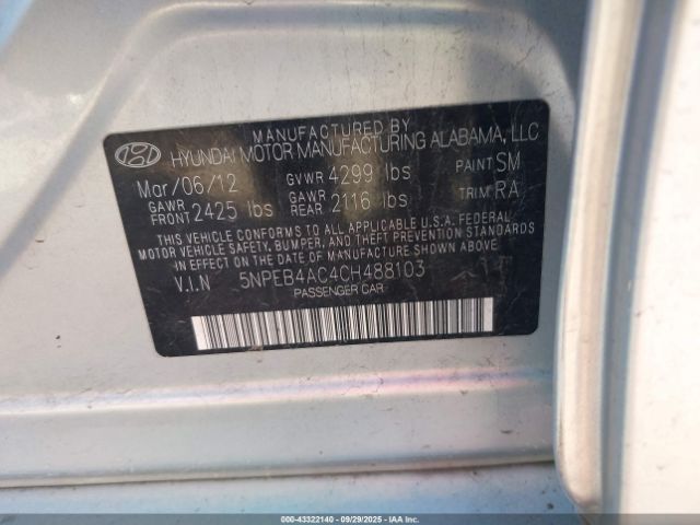 2012 HYUNDAI SONATA 5NPEB4AC4CH488103 Photo 8