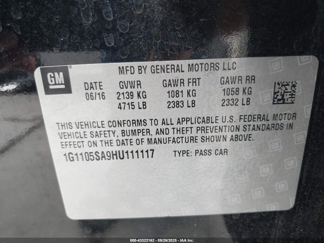 Chevrolet IMPALA 1LT 2017 1G1105SA9HU111117 Image 9