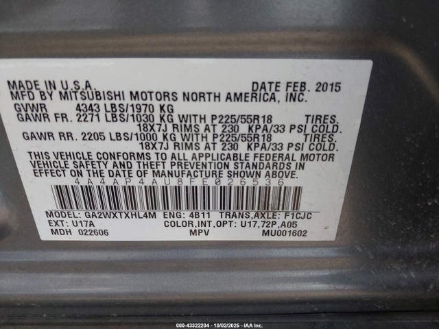 Mitsubishi dohc mivec 2015 4A4AP4AU8FE026536 Image 9
