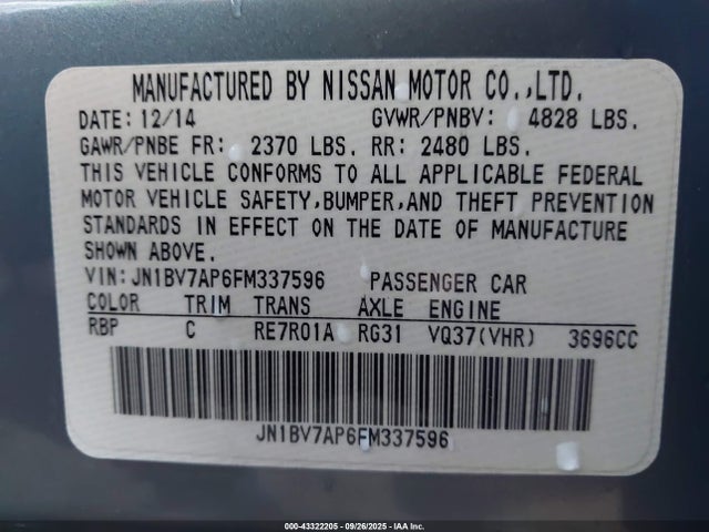 JN1BV7AP6FM337596 Infiniti Q50
