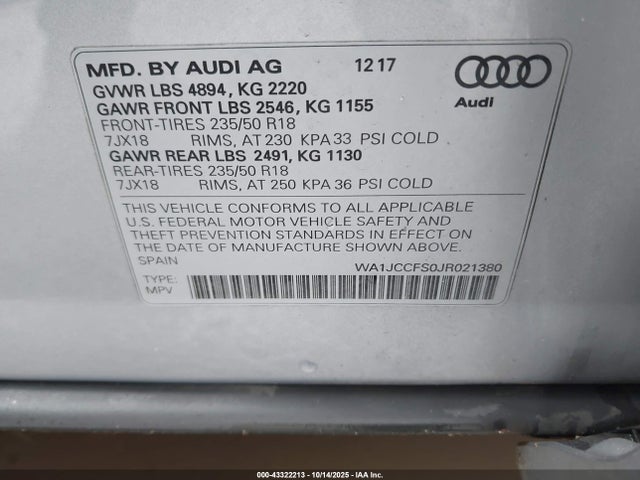 2018 AUDI Q3 WA1JCCFS0JR021380 Photo 8