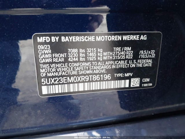 5UX23EM0XR9T86196 BMW X7 Xdrive40i