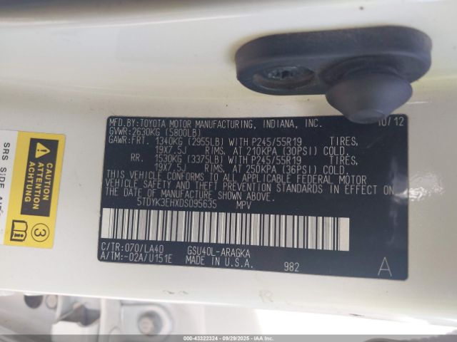 2013 TOYOTA HIGHLANDER 5TDYK3EHXDS095635 Photo 8