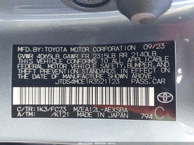 JTDS4MCE1R3521123 Toyota m20a-fks