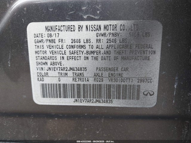 Продаж на аукціоні авто 2018 Infiniti Q50 3.0t Luxe, vin: JN1EV7AR2JM434835, номер лоту: 43322360