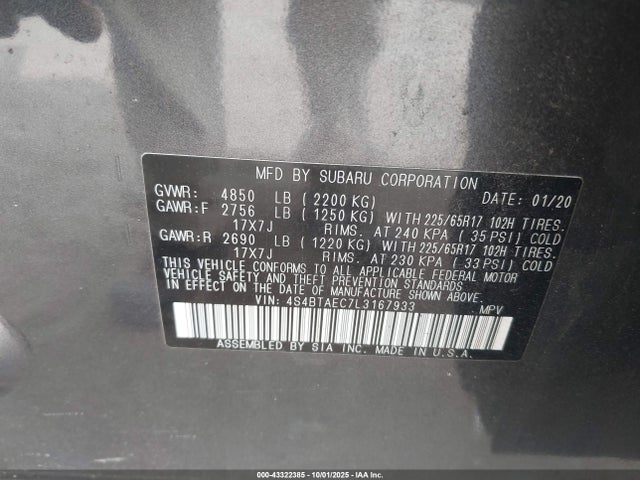 Subaru u5 2020 4S4BTAEC7L3167933 Image 9