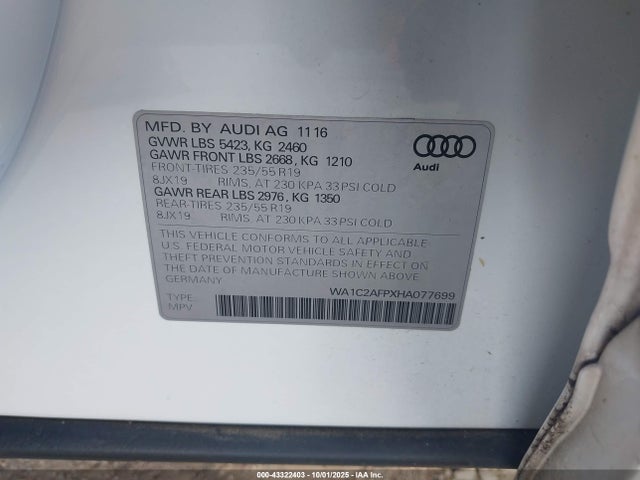 WA1C2AFPXHA077699 Audi 2.0t