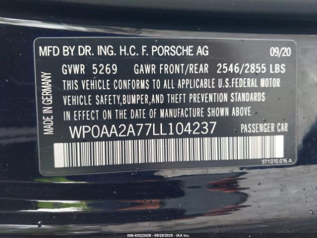 2020 PORSCHE PANAMERA WP0AA2A77LL104237 Photo 8