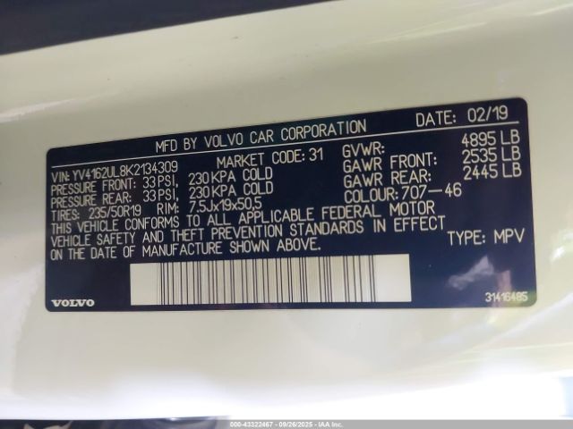 2019 VOLVO XC40 YV4162UL8K2134309 Photo 8