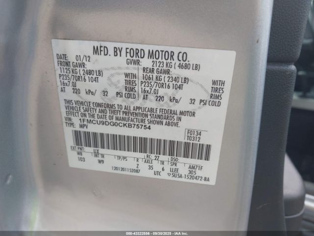 2012 FORD ESCAPE 1FMCU9DG0CKB75754 Photo 8