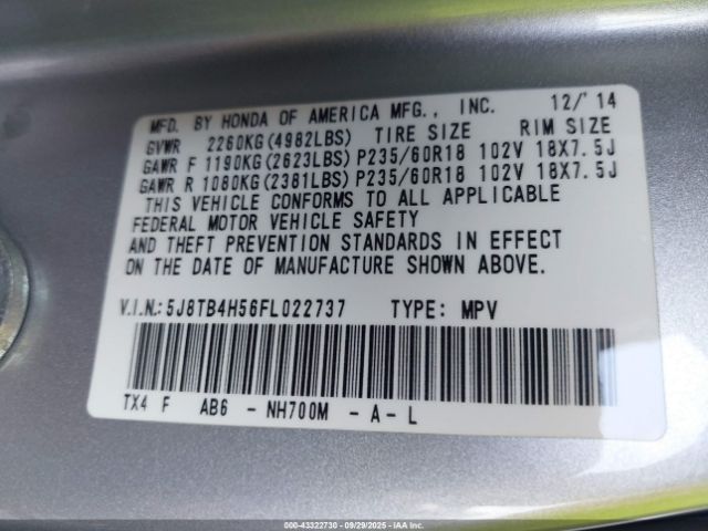 2015 ACURA RDX 5J8TB4H56FL022737 Photo 8