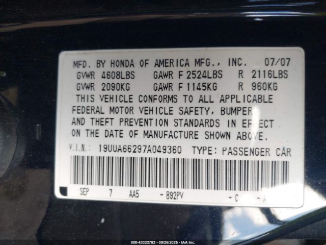 2007 ACURA TL 19UUA66297A049360 Photo 8