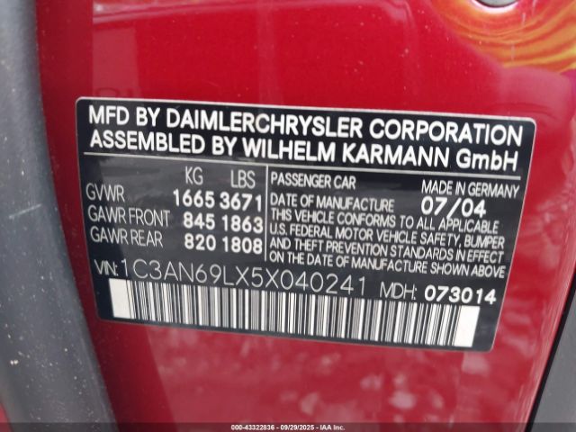 2005 CHRYSLER CROSSFIRE 1C3AN69LX5X040241 Photo 8