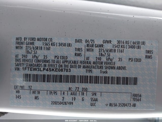 Ford 4v 2025 1FTEW3LP4SKE08703 Image 9
