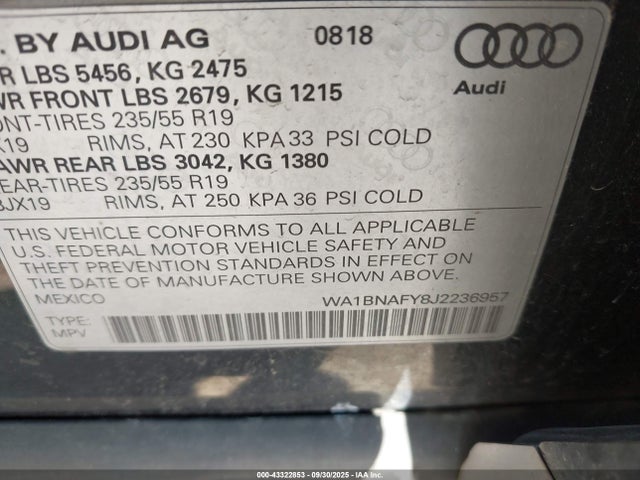 2018 AUDI Q5 WA1BNAFY8J2236957 Photo 8
