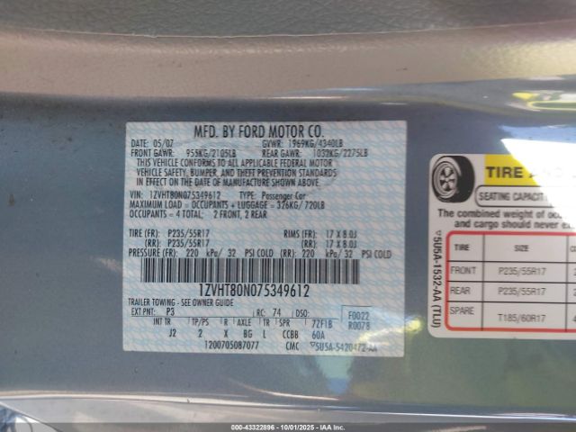 2007 FORD MUSTANG 1ZVHT80N075349612 Photo 8