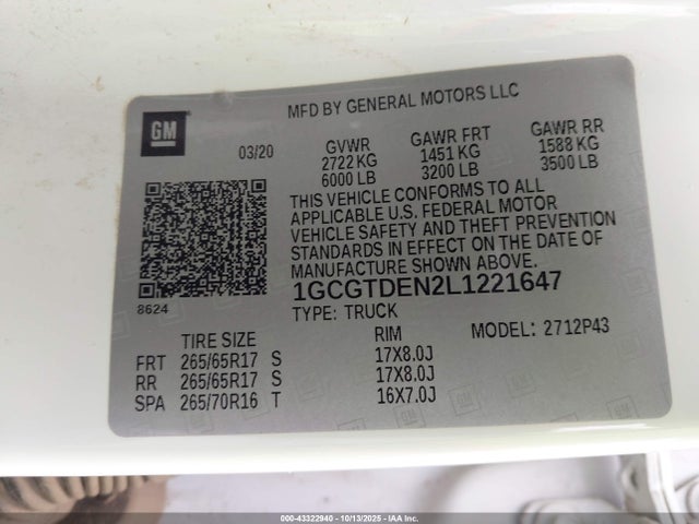 1GCGTDEN2L1221647 Chevrolet Colorado 4wd Short Box Z71