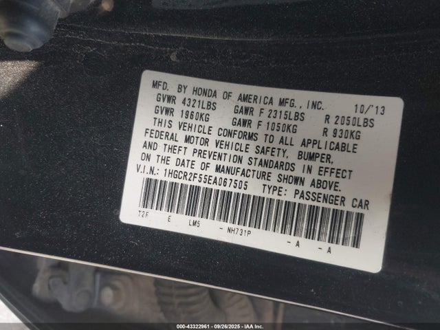 Honda k24w1 2014 1HGCR2F55EA067505 Image 9