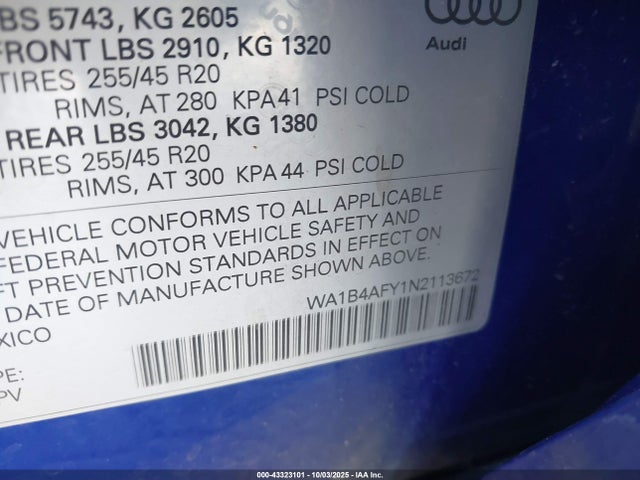 43323101 :رقم المزاد ، WA1B4AFY1N2113672 vin ، 2022 Audi Sq5 Premium Plus Tfsi Quattro Tiptronic مزاد بيع