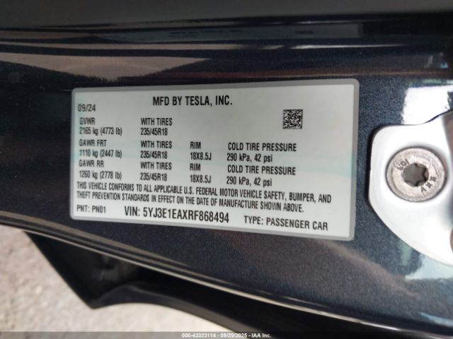 2024 TESLA MODEL 3 5YJ3E1EAXRF868494 Photo 8