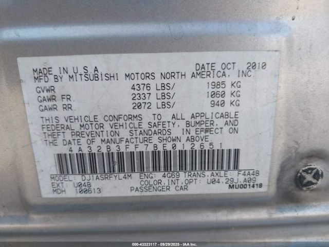 2011 MITSUBISHI GALANT 4A32B3FF7BE012651 Photo 8