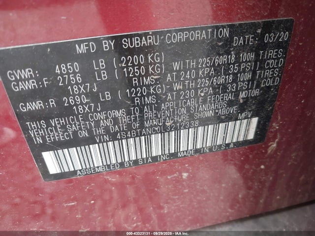 4S4BTANC0L3212338 Subaru u5