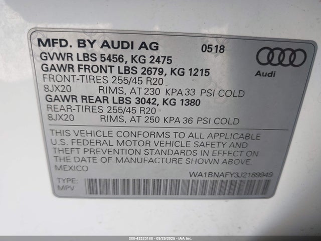 2018 AUDI Q5 WA1BNAFY3J2189949 Photo 8
