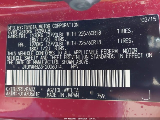 JTJYARBZ3F2006014 Lexus 8ar-fts
