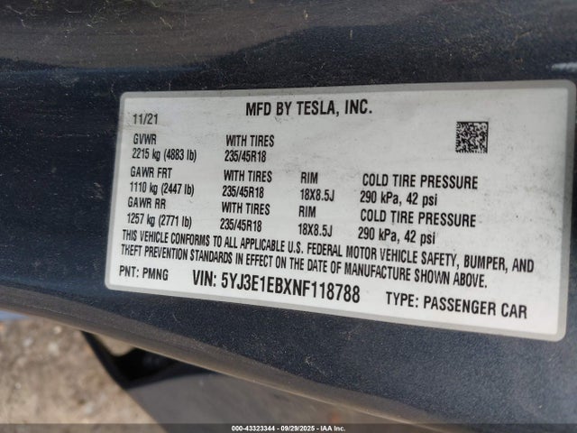 2022 TESLA MODEL 3 5YJ3E1EBXNF118788 Photo 8