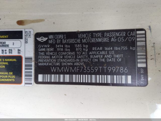 2009 MINI COOPER S WMWMF73559TT99786 Photo 8