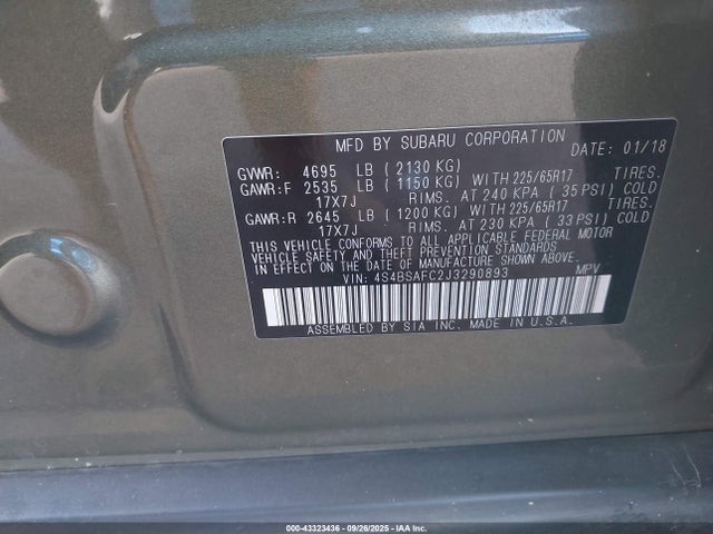 Subaru u5 2018 4S4BSAFC2J3290893 Image 9