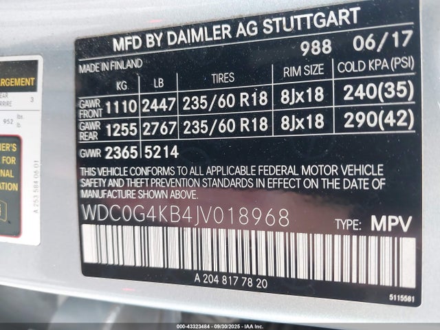 Mercedes-Benz m274 2018 WDC0G4KB4JV018968 Image 9