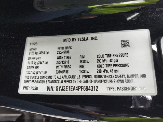 2023 TESLA MODEL 3 5YJ3E1EA4PF684312 Photo 8