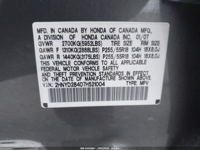 2007 ACURA MDX 2HNYD28407H521004 Photo 8