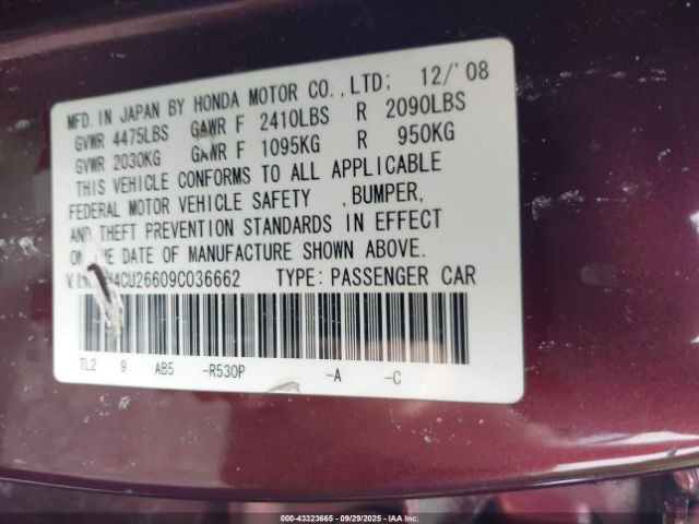 2009 ACURA TSX JH4CU26609C036662 Photo 8