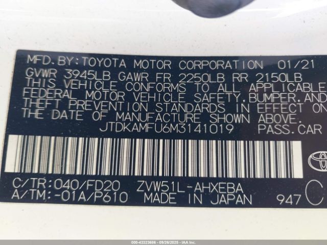 2021 TOYOTA PRIUS JTDKAMFU6M3141019 Photo 8