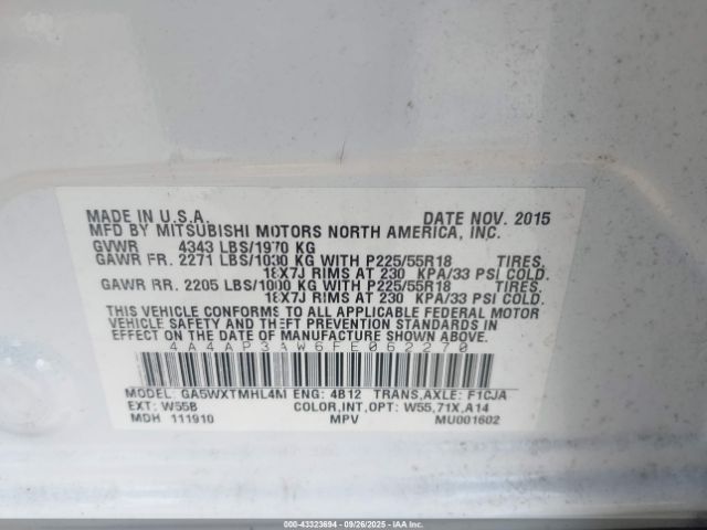 2015 MITSUBISHI OUTLANDER SPORT 4A4AP3AW6FE062270 Photo 8