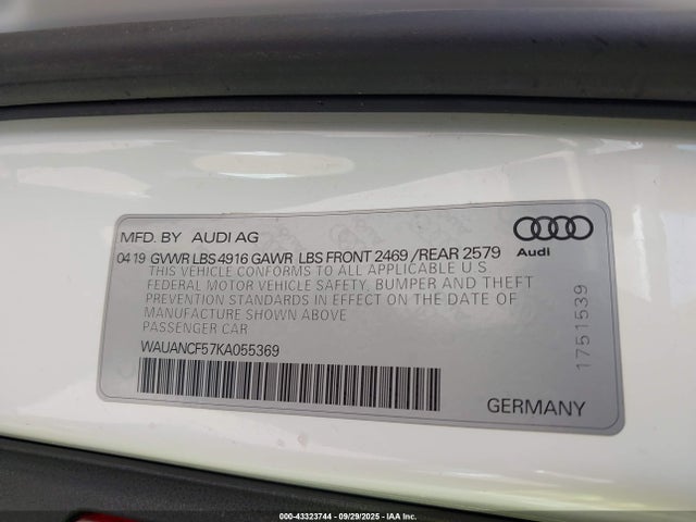 2019 AUDI A5 WAUANCF57KA055369 Photo 8