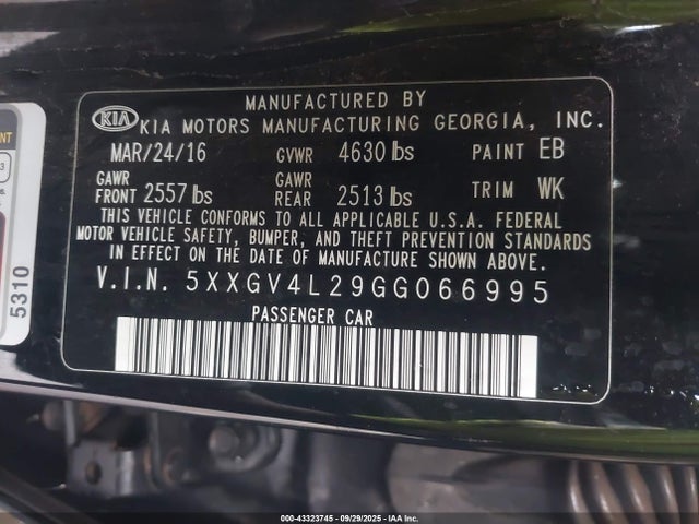 5XXGV4L29GG066995 KIA Optima Sxl Turbo