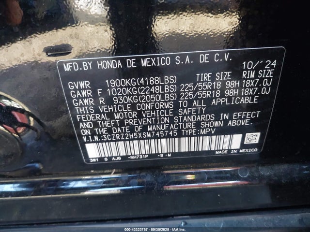 3CZRZ2H5XSM745745 Honda k20z5