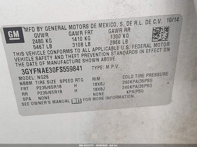 2015 CADILLAC SRX 3GYFNAE30FS559841 Photo 8