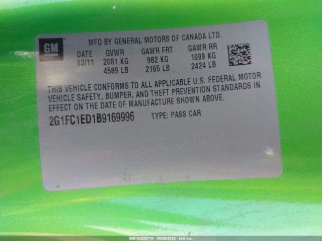 2011 CHEVROLET CAMARO 2G1FC1ED1B9169996 Photo 8